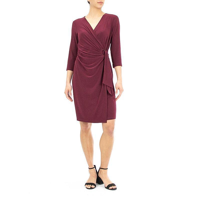 Womens Nina Leonard Faux-Wrap Dress Blue Product Image