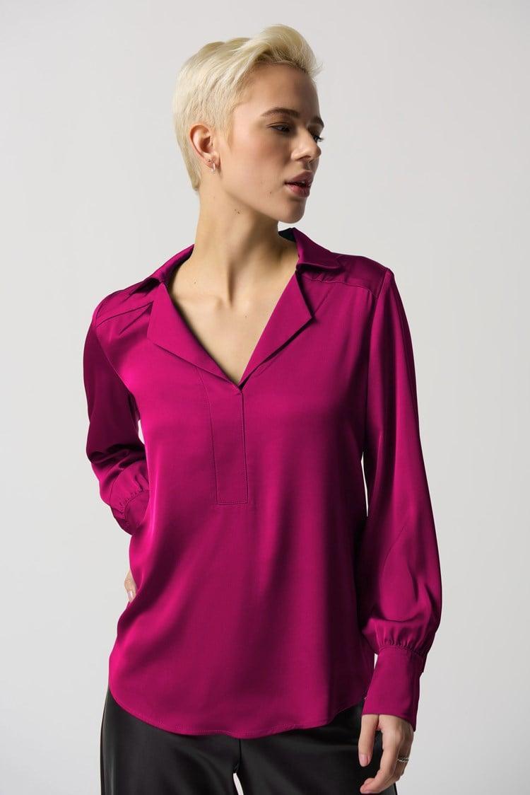 Notched Collar Satin Blouse- Opulence Product Image