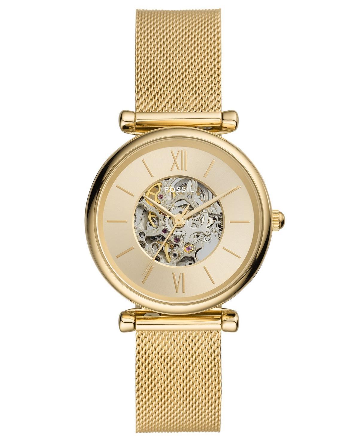 Fossil Womens Carlie Automatic Gold Stainless Steel Mesh Analog Bracelet Watch Product Image