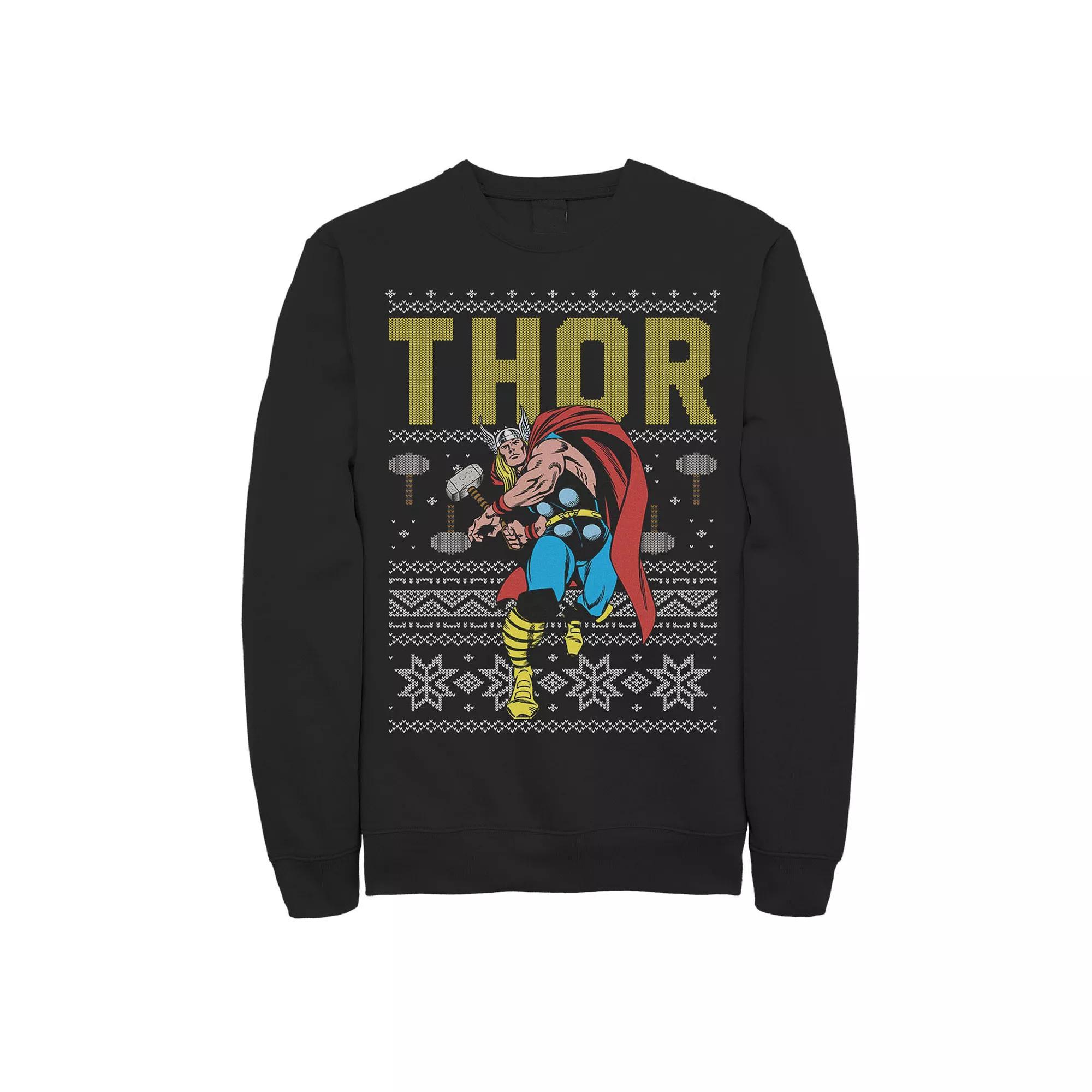 Men's Marvel Thor Ugly Christmas Sweater Fleece, Size: Large, Black Product Image