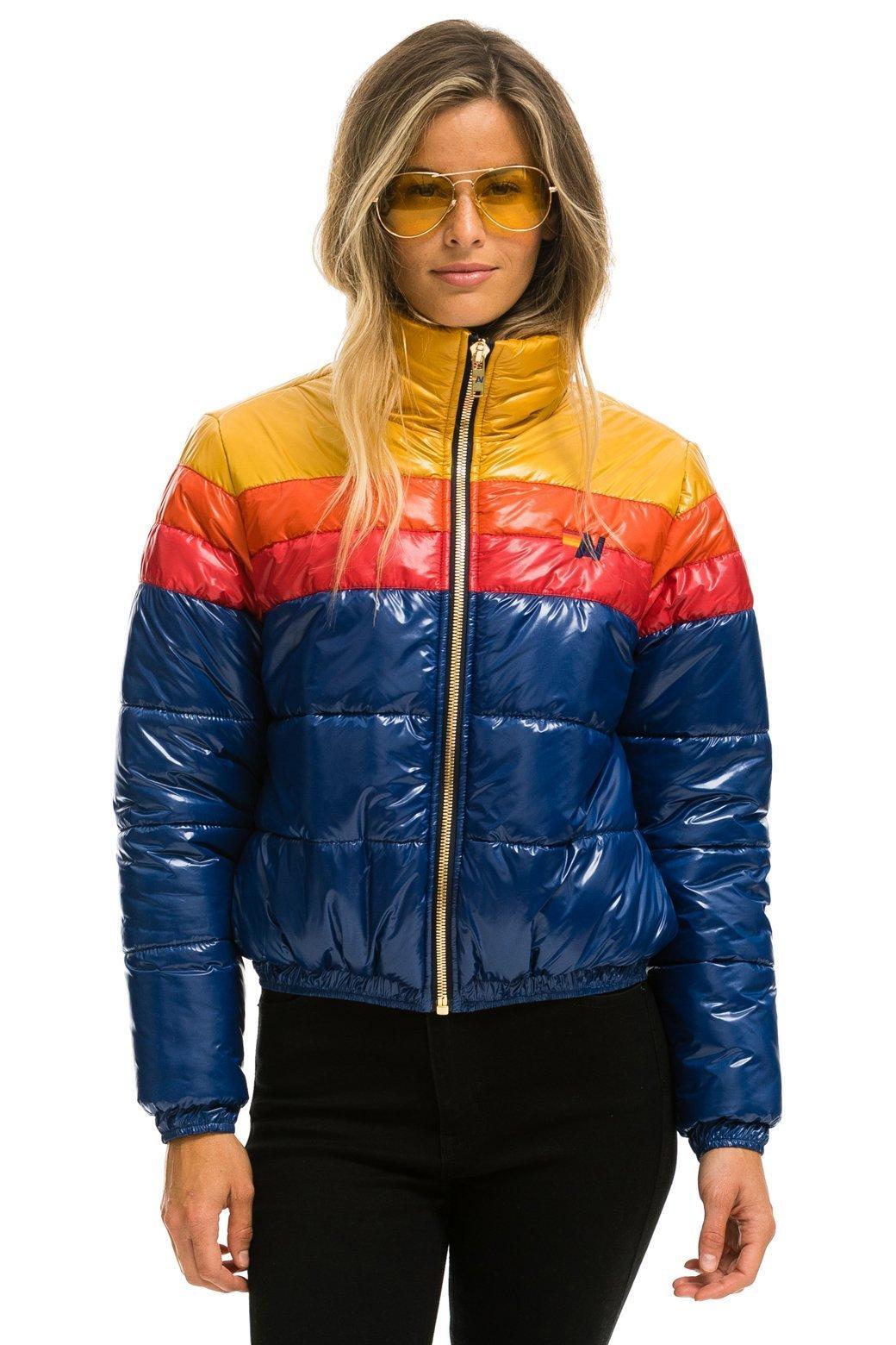 COLOR BLOCK LUXE APRES PUFFER JACKET - GLOSSY BLUE Female Product Image