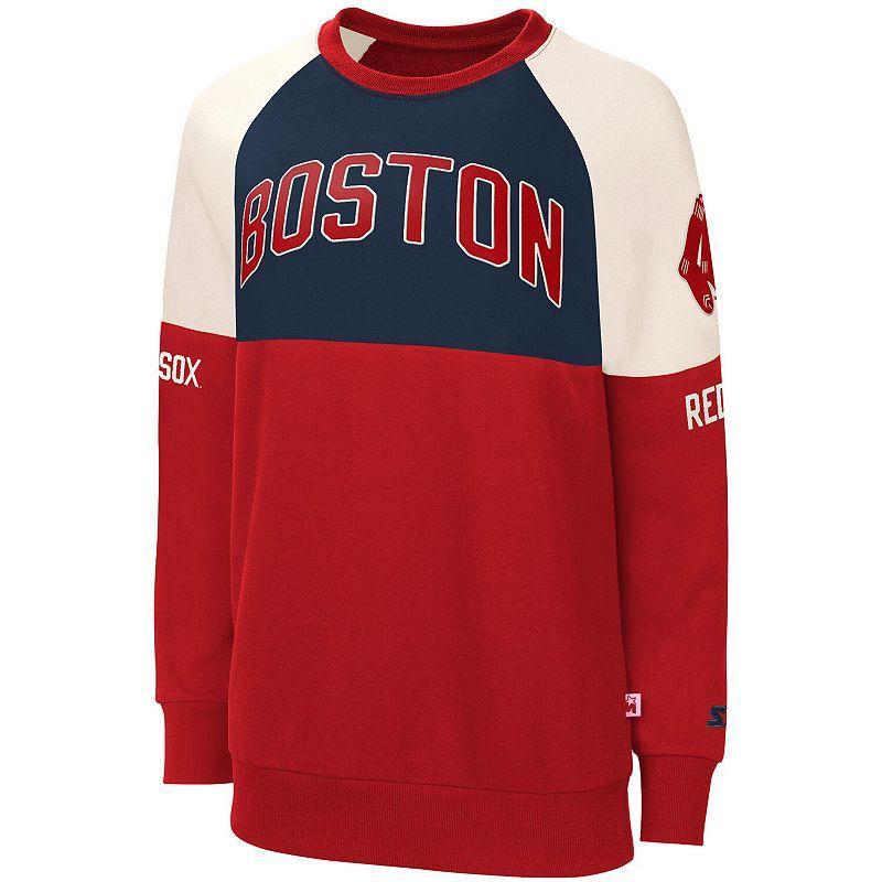 Womens Starter /Red Boston Red Sox Baseline Raglan Historic Logo Pullover Sweatshirt Blue Product Image