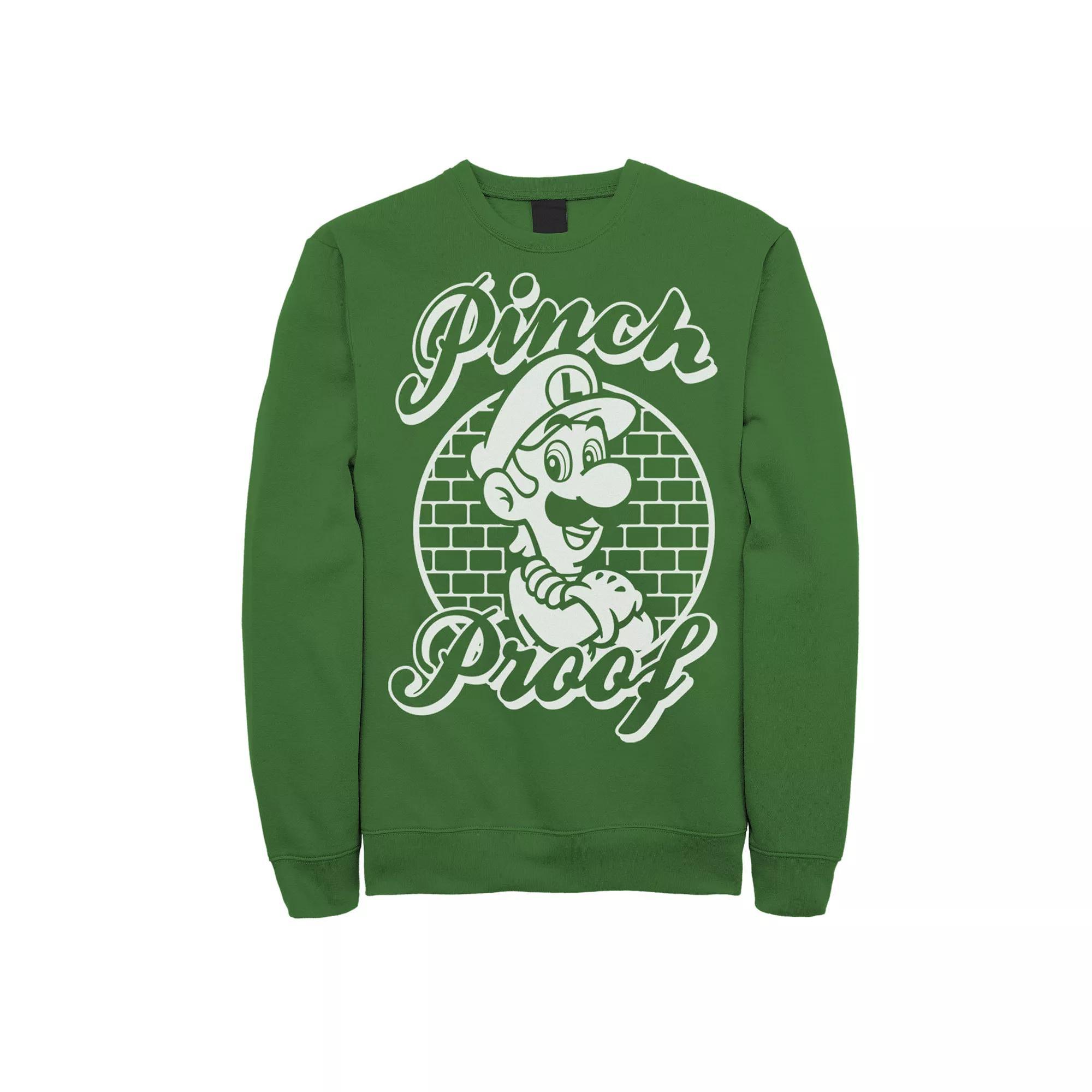 Men's Nintendo Super Mario Bros. St. Patrick's Day Luigi "Pinch Proof" Fleece Sweatshirt, Size: XL, Kelly Product Image