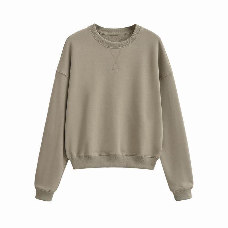 Long-Sleeve Round Neck Plain Sweatshirt / Mid Waist Plain Flared Pants Product Image