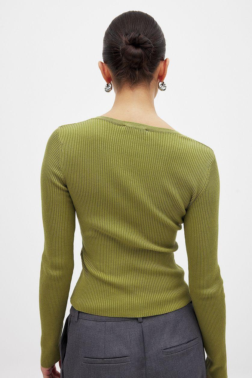 Ribbed Knitted V-Neck Top Product Image