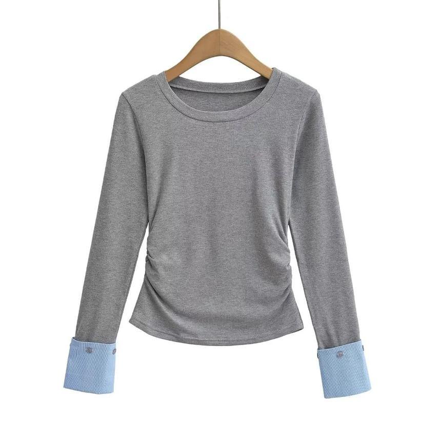 Mock Two-Piece Long-Sleeve Crewneck Tee Product Image