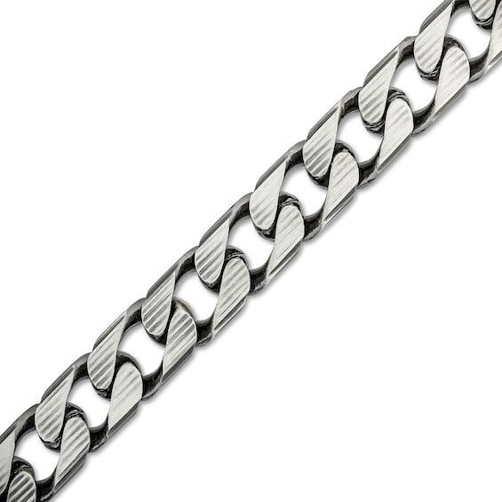 Men's 10.9mm Diamond-Cut Curb Chain Bracelet in Solid Sterling Silver with Gunmetal Grey Ruthenium - 9" Product Image