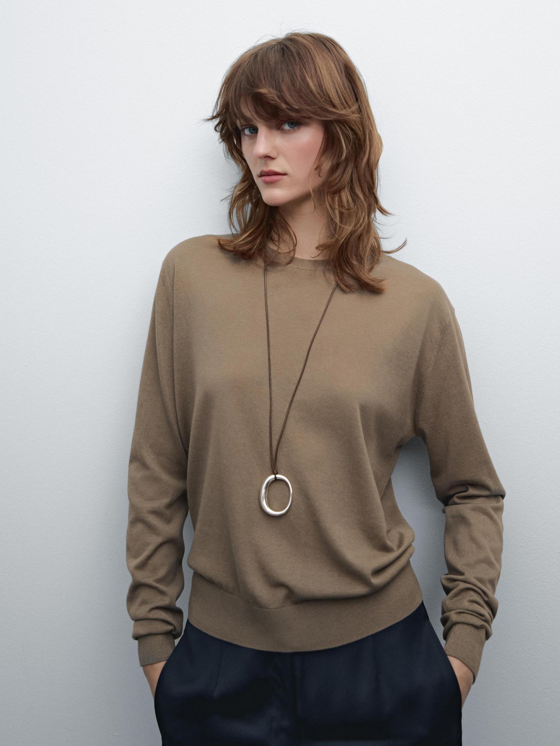Knitted sweater round neck cotton blend Product Image