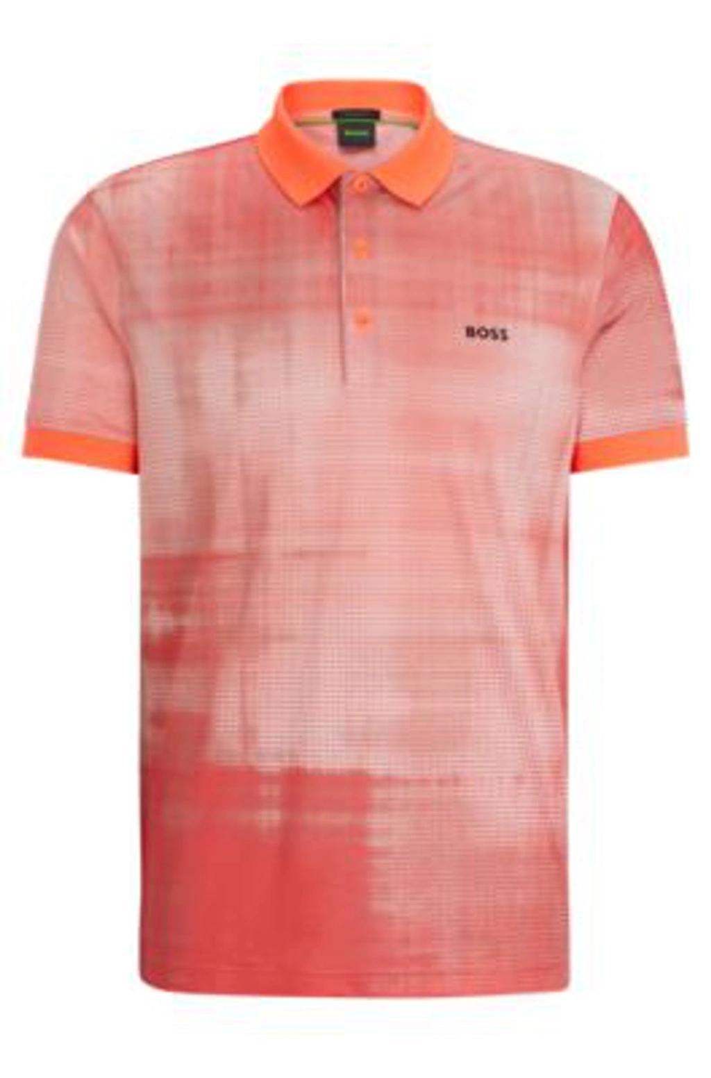 HUGO BOSS Printed-mesh Polo Shirt With Logo Detail In Light Red Product Image