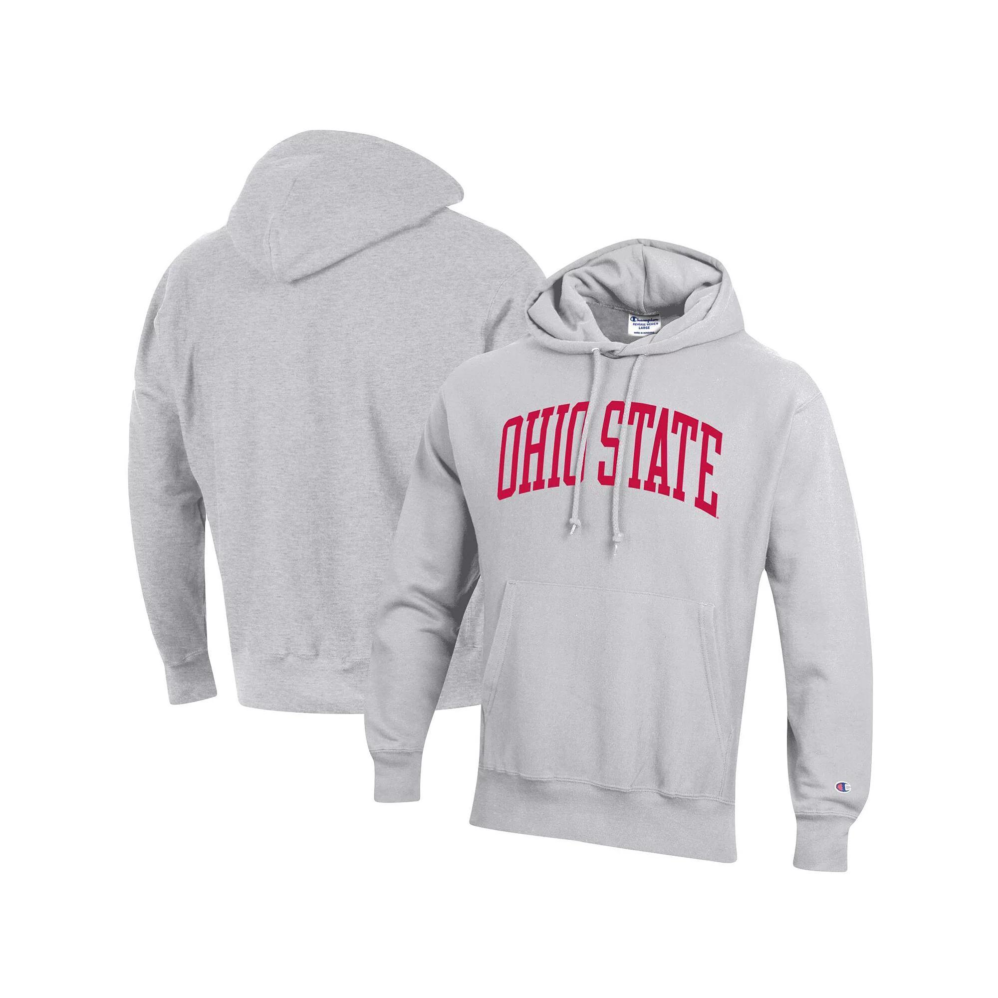 Men's Champion Heathered Gray Ohio State Buckeyes Team Arch Reverse Weave Pullover Hoodie, Size: Medium, Grey Product Image
