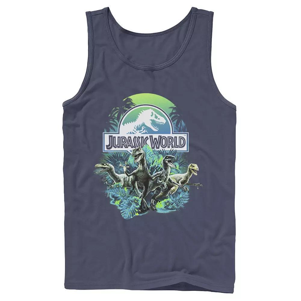 Men's Jurassic World Velociraptor Collage Logo Tank Top, Size: Small, Grey Product Image