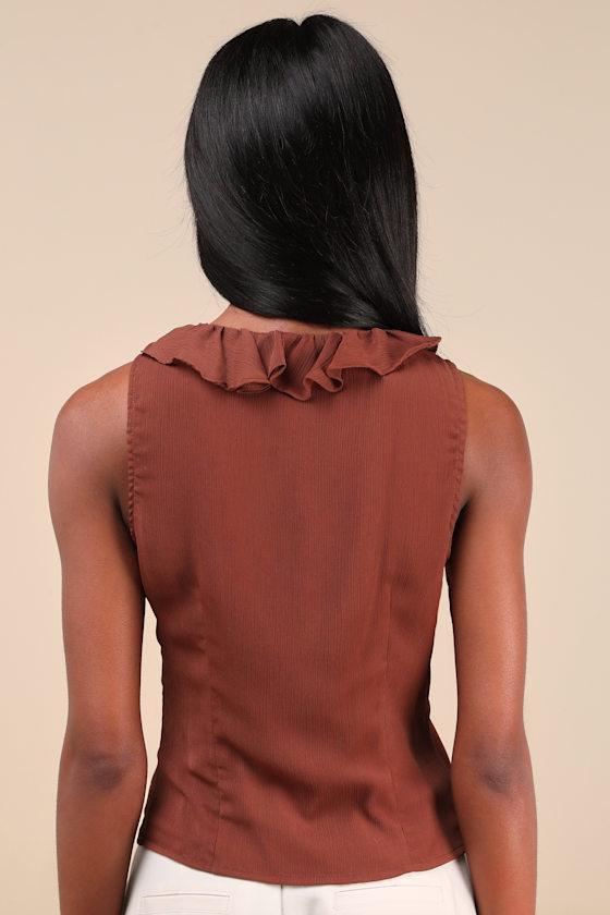 Briella Brown Ruffled Button-Front Top Product Image