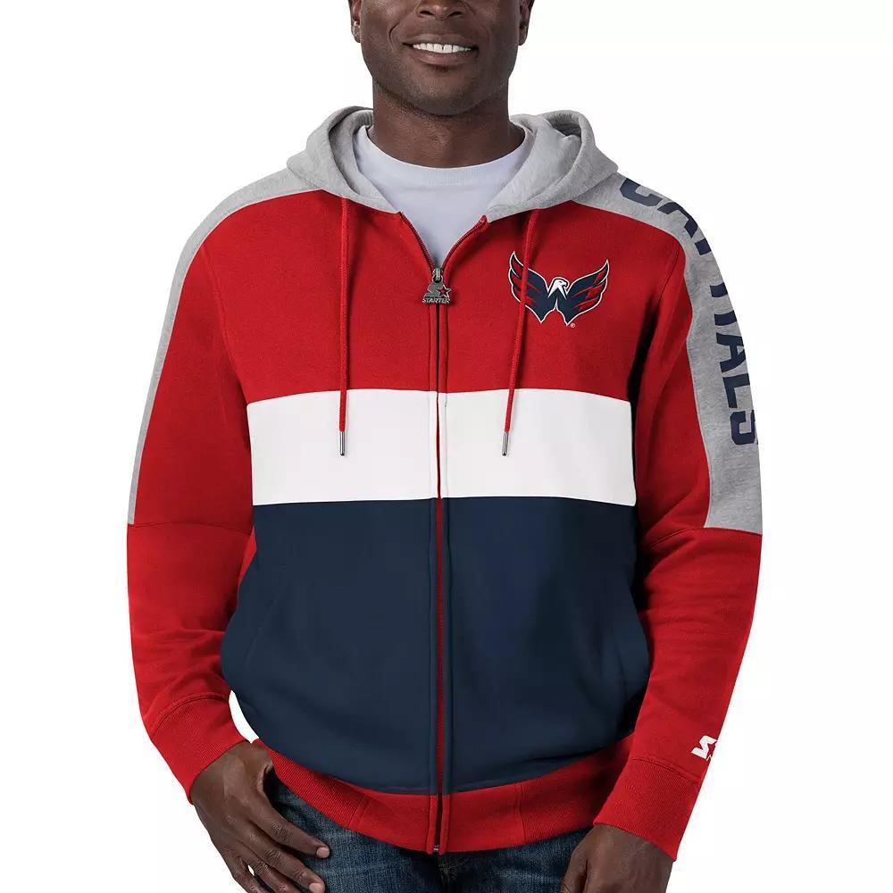 Men's Starter Red/Navy Washington Capitals Playoffs Color Block Full-Zip Hoodie, Size: 2XL Product Image