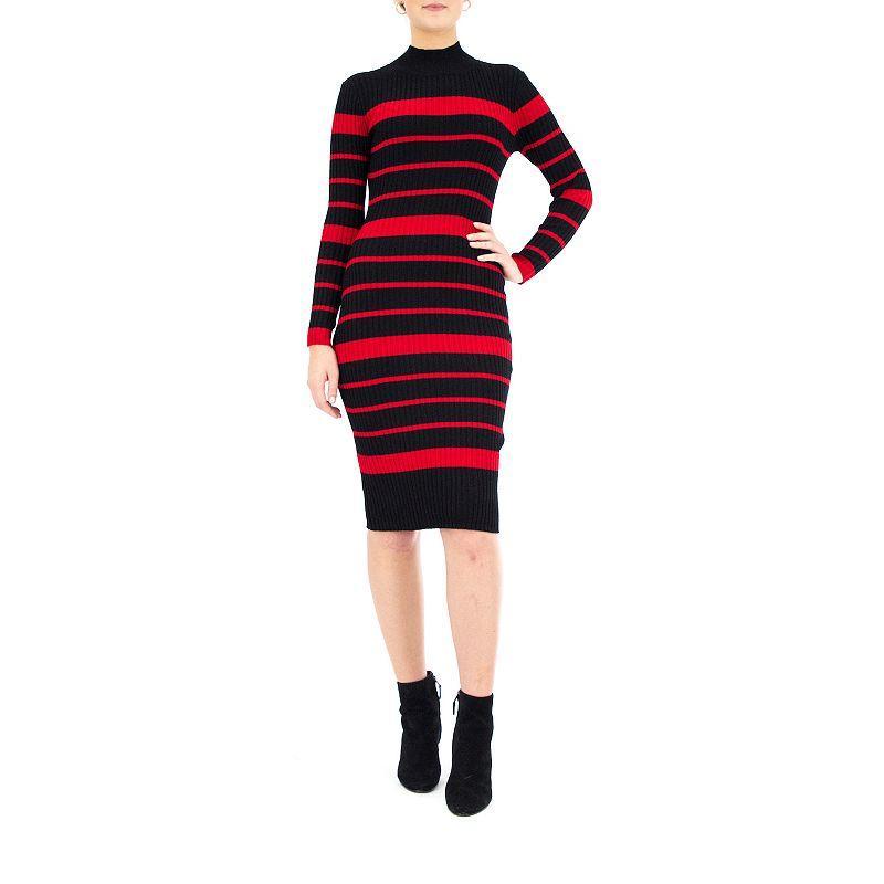 Women's Nina Leonard Striped Sweater Dress, Size: XL, Dark Red Product Image