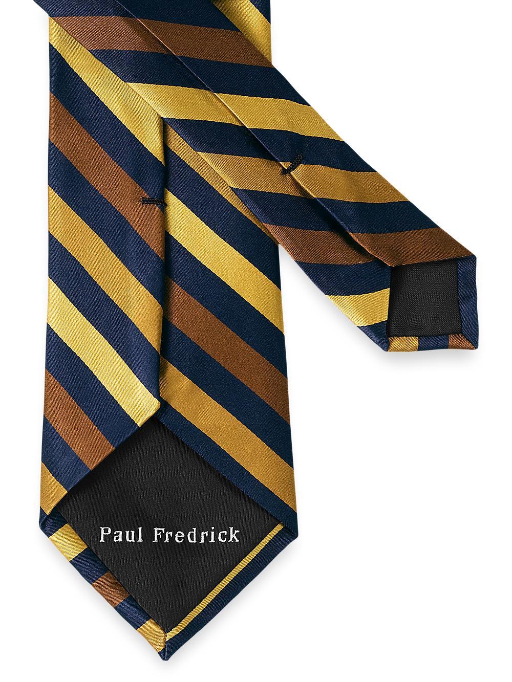 Stripe Woven Silk Tie - Gold/navy Product Image