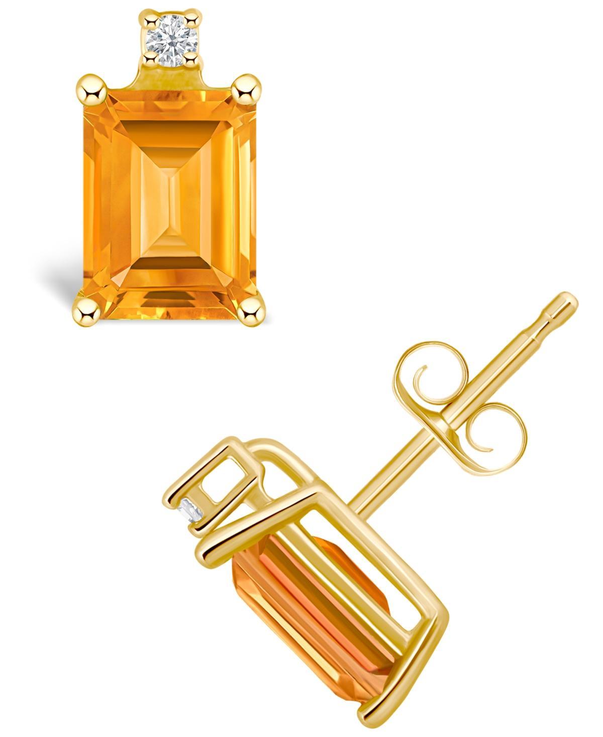 Celebration Gems 14k Gold Emerald Cut Citrine & Diamond Accent Stud Earrings, Womens, 14k Whgold Product Image