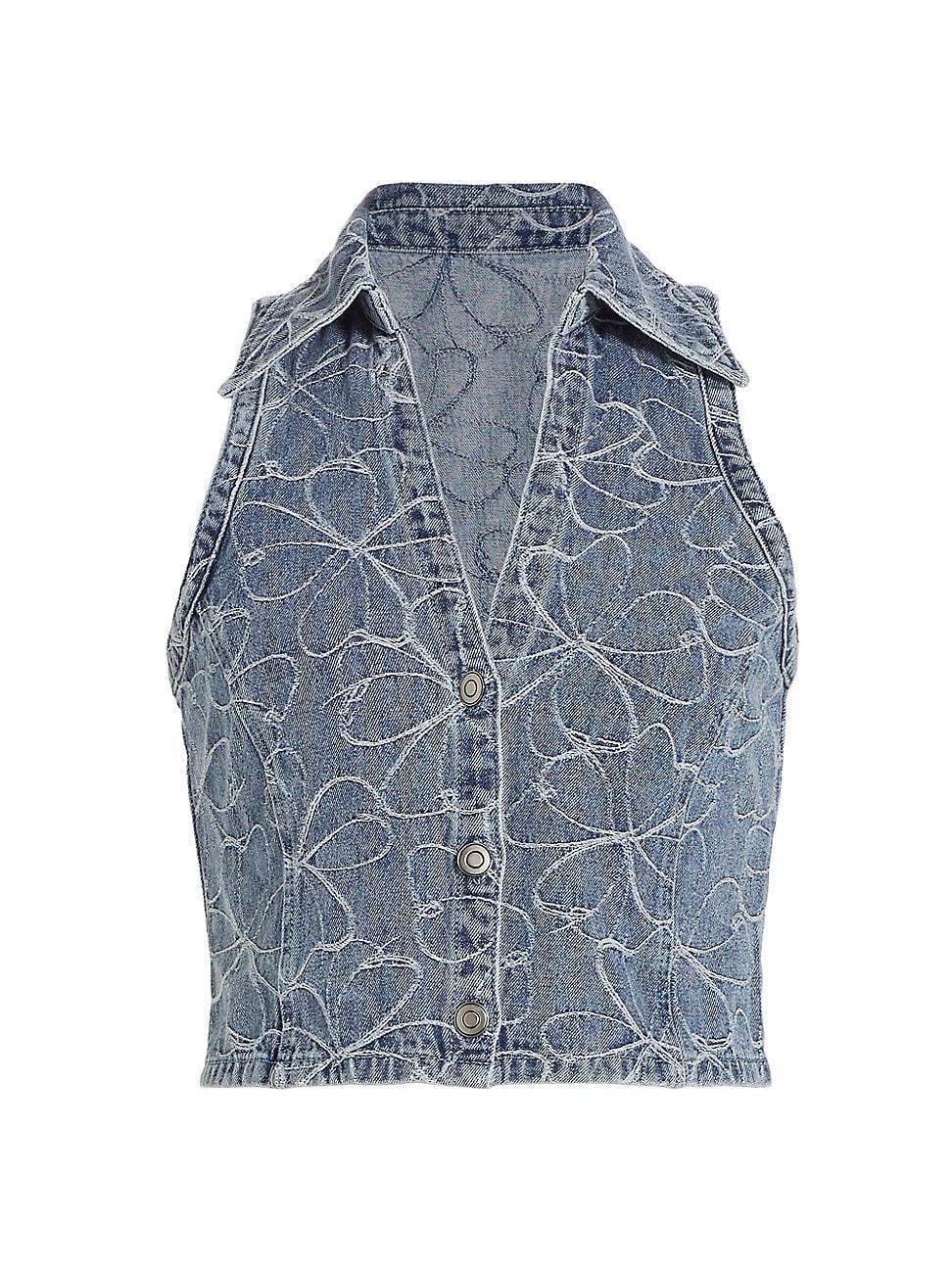 Deacon Floral-Embroidered Denim Vest Product Image