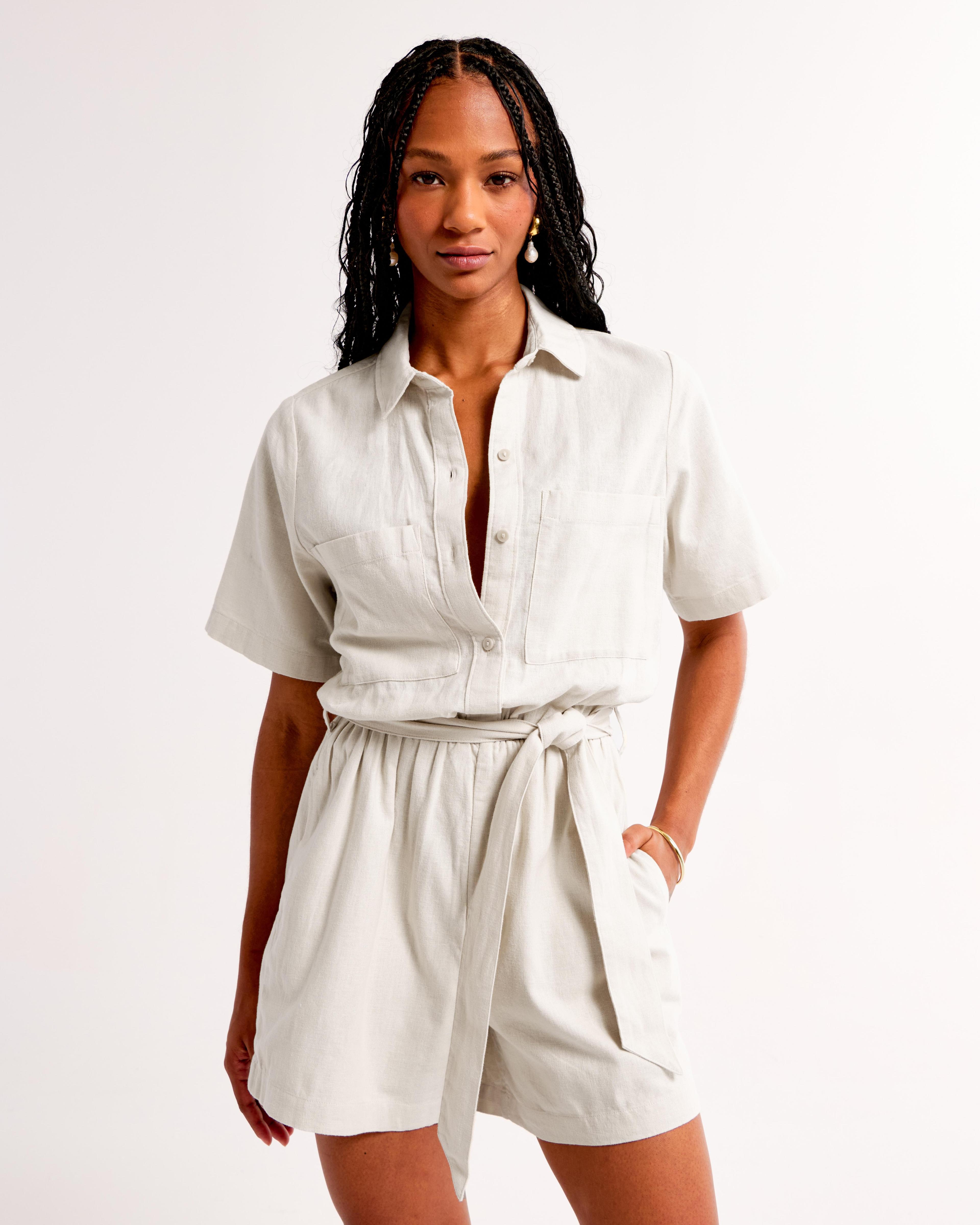 Linen-Blend Utility Romper Product Image