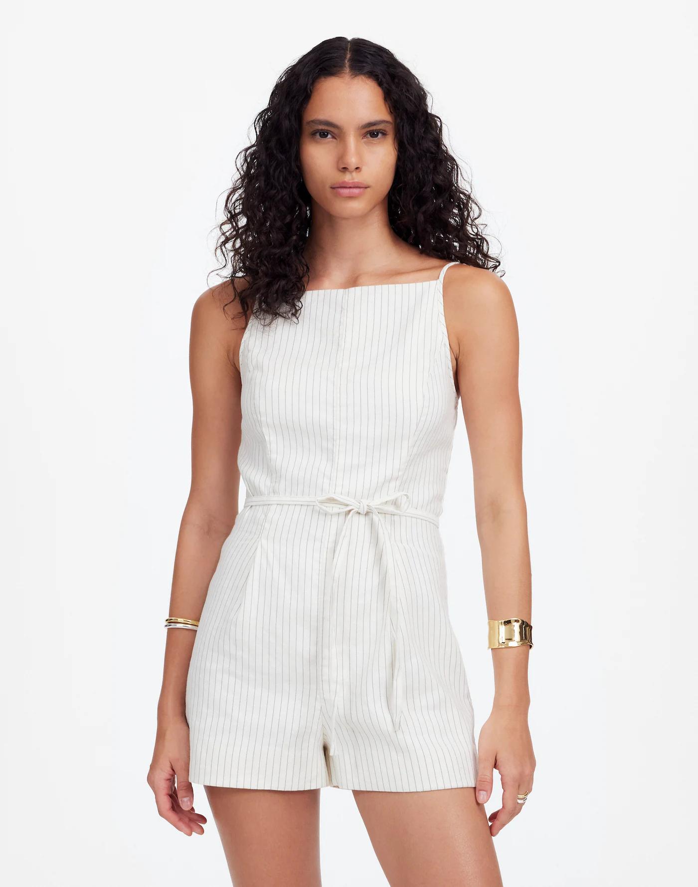 Sleeveless Square-Neck Pleated Romper Product Image