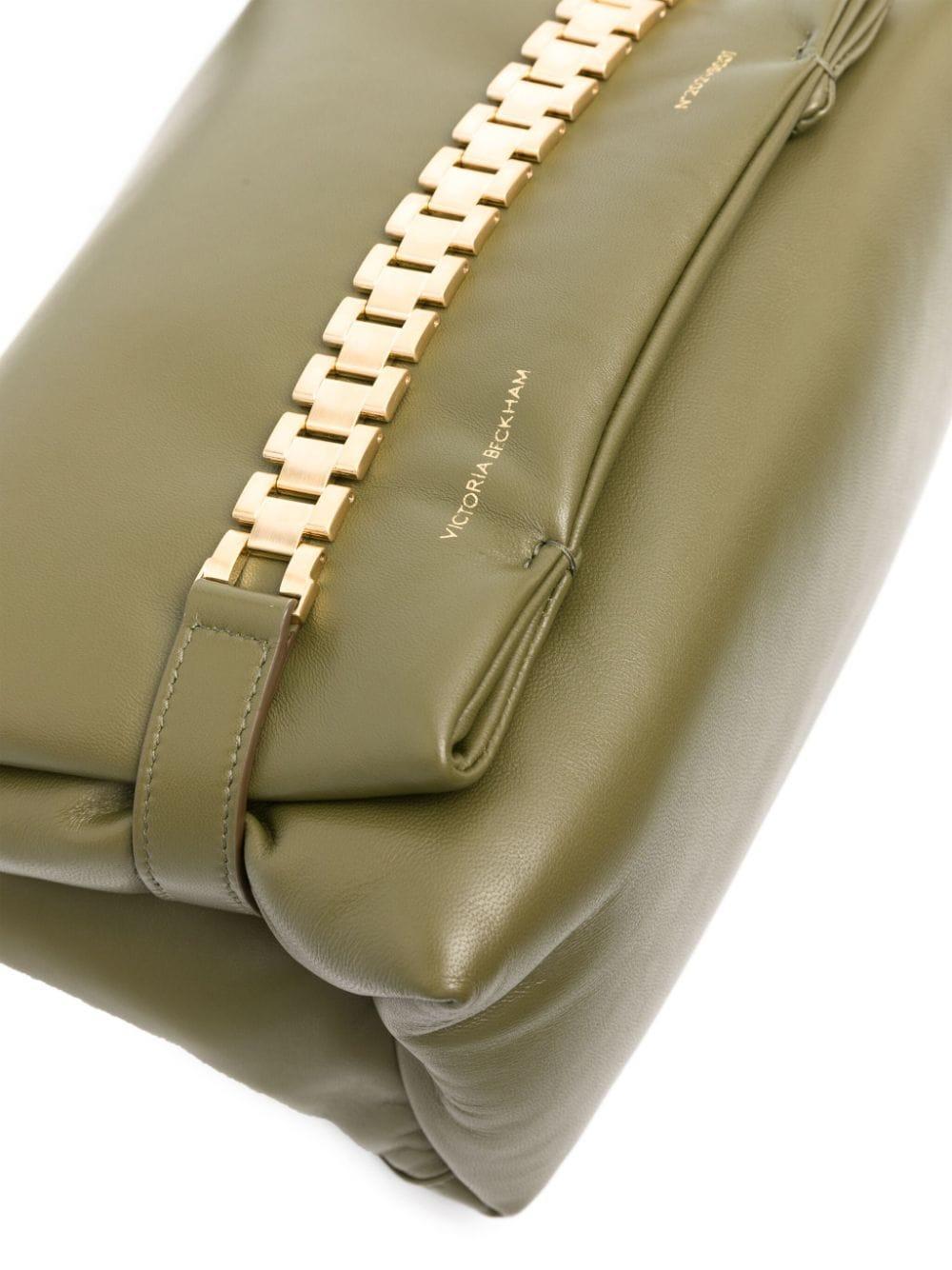 Puffy Chain Leather Tote Bag In Green Product Image