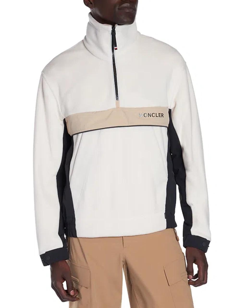 MONCLER Fleece Half Zip Turtle Neck Sweatshirt In Cream Product Image