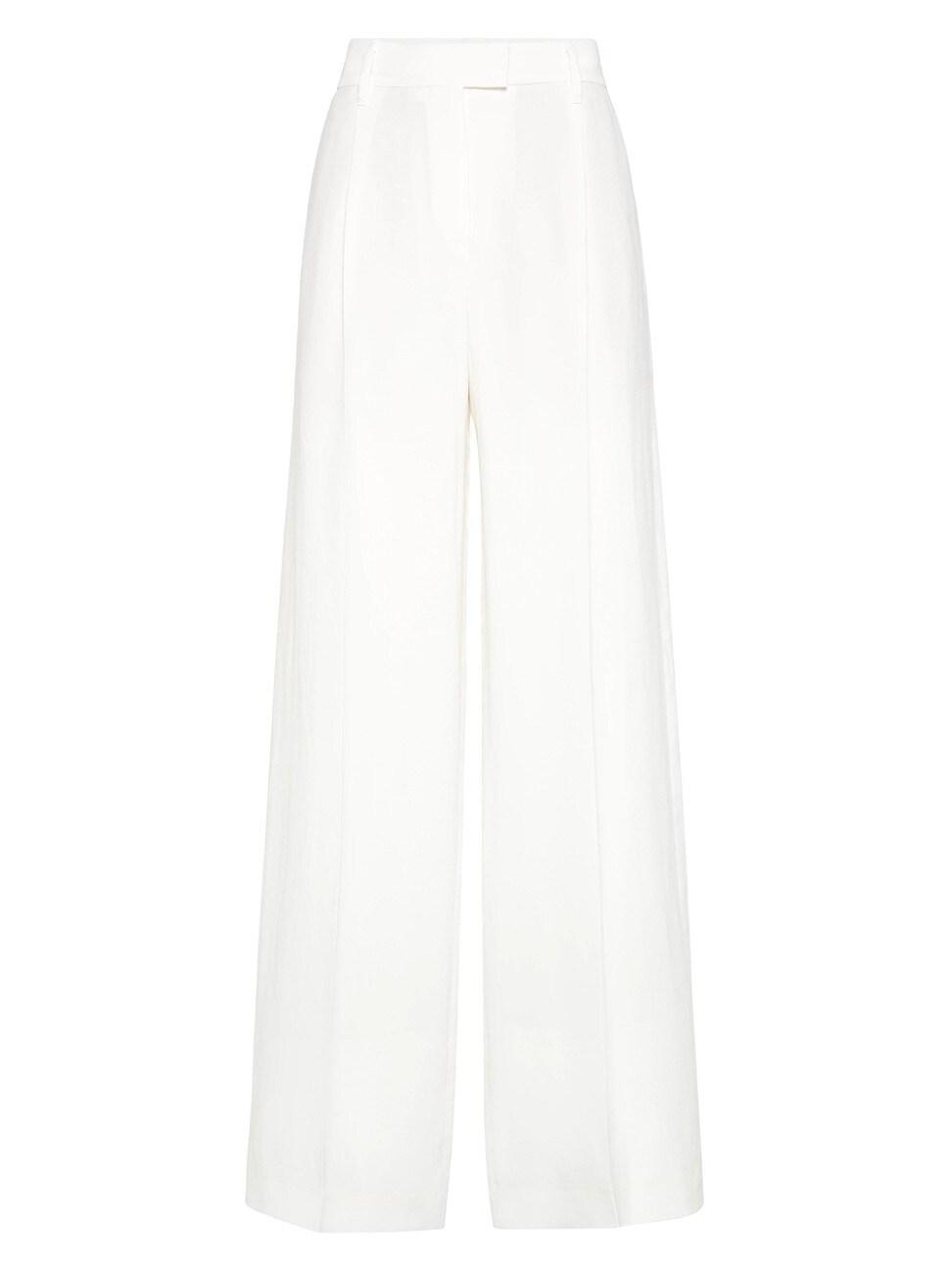 Womens Viscose and Linen Fluid Twill Loose Pleated Trousers Product Image