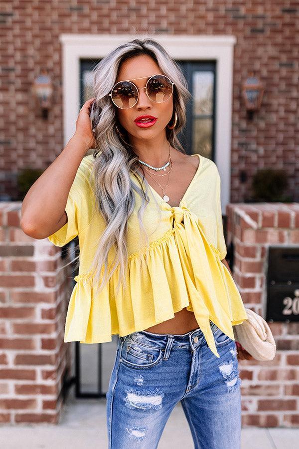 Sweet On Me Front Tie Top In Yellow Product Image