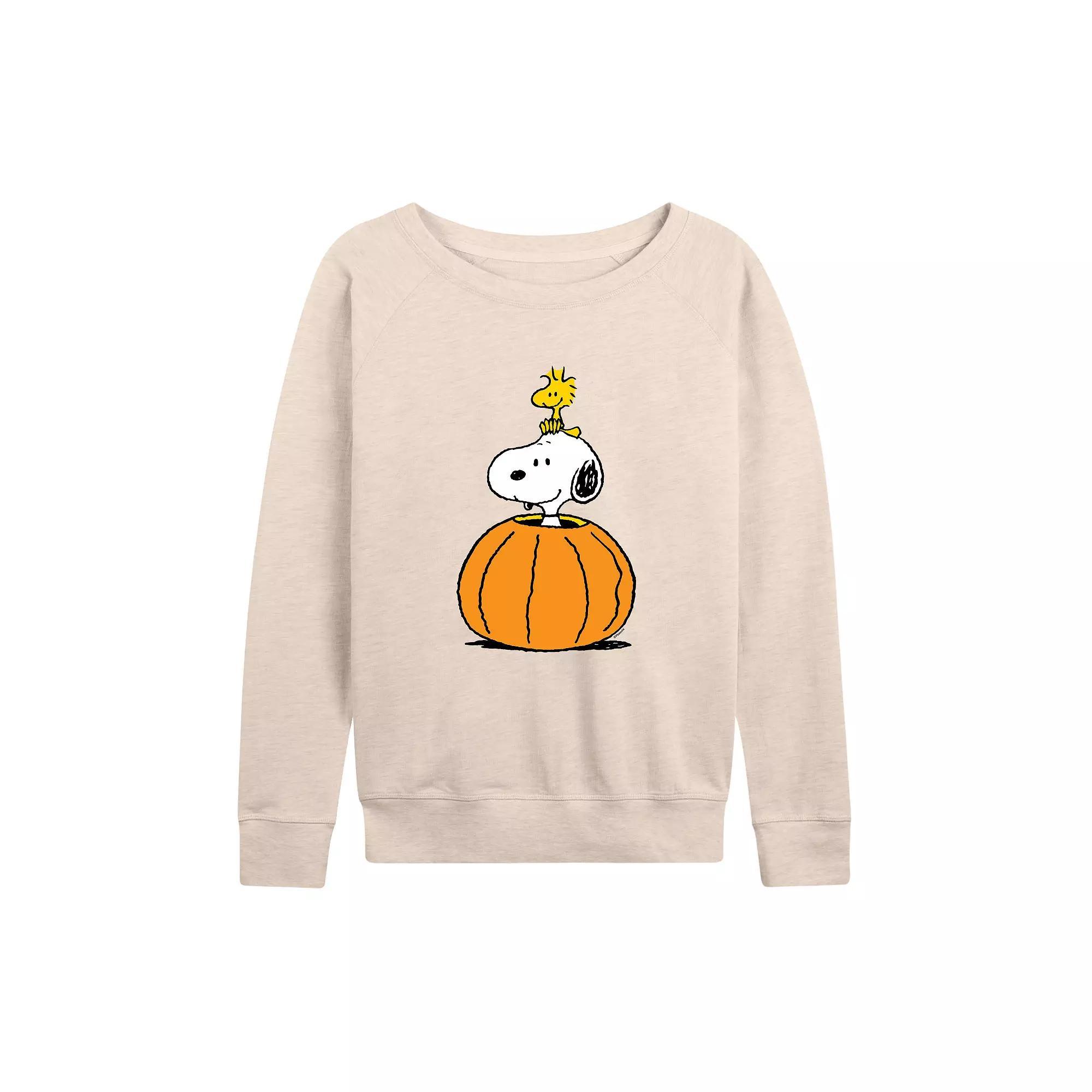Women's Peanuts Snoopy & Woodstock Pumpkin French Terry Long Sleeve Tee,  Product Image