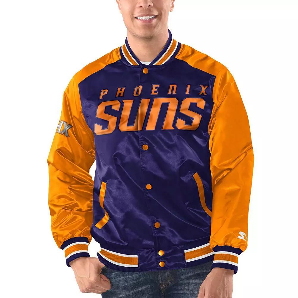 Men's Starter Purple/Orange Phoenix Suns Renegade Satin Full-Snap Varsity Jacket, Size: XL, Phx Purple Product Image
