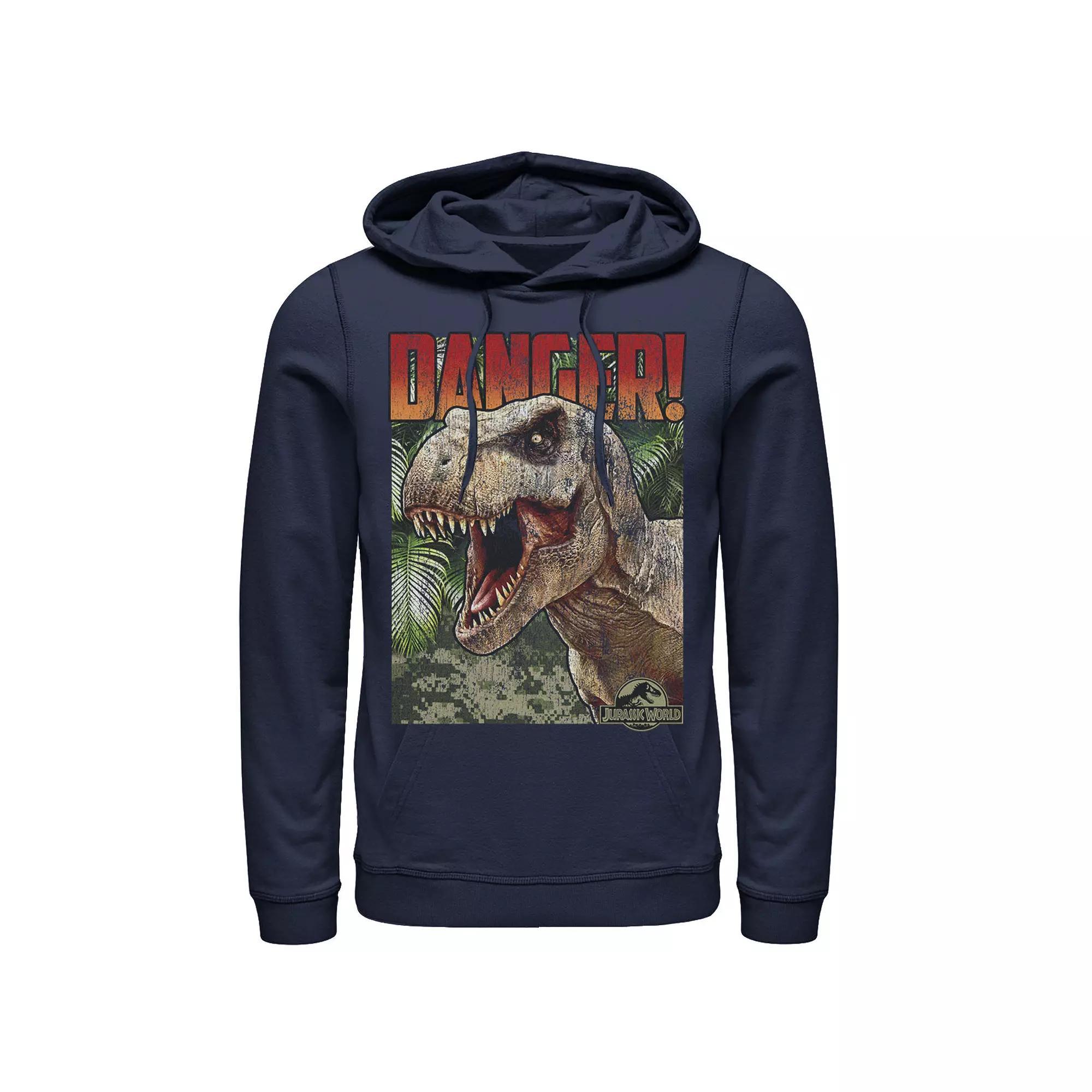 Men's Jurassic World Danger T-Rex Retro Poster Pullover Graphic Hoodie, Size: Small, Black Product Image