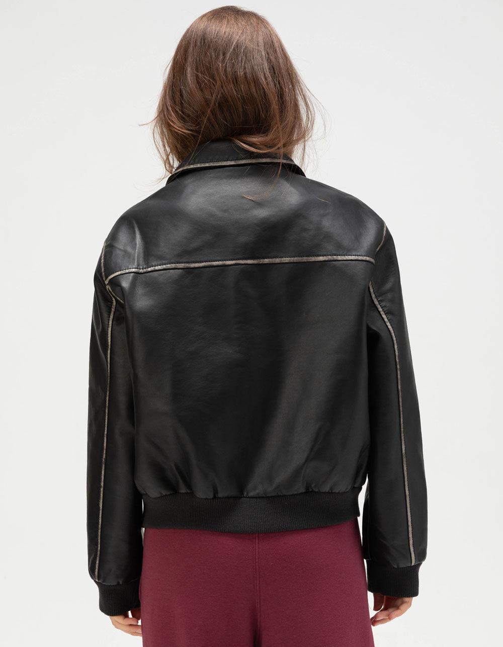 RSQ Womens Distressed Faux Leather Dad Jacket - BLACK Product Image