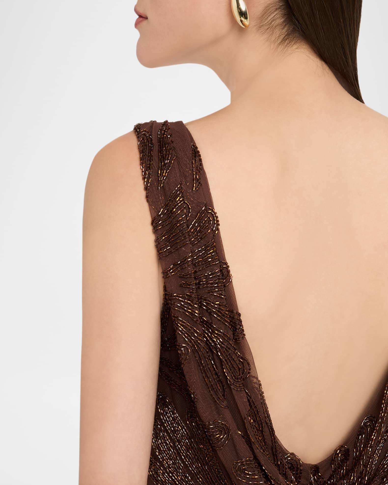 Backless Draped Beaded Column Gown Product Image