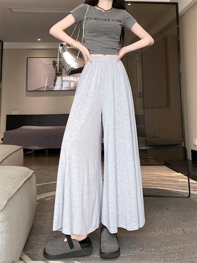 High Waist Plain Wide Leg Pants Product Image