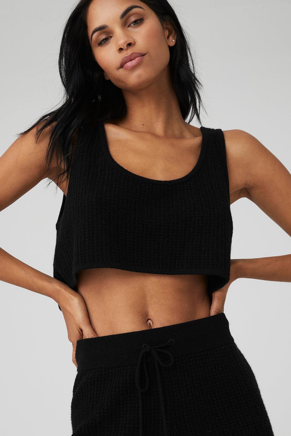 Cashmere Plush Waffle Cropped Tank - Black Product Image