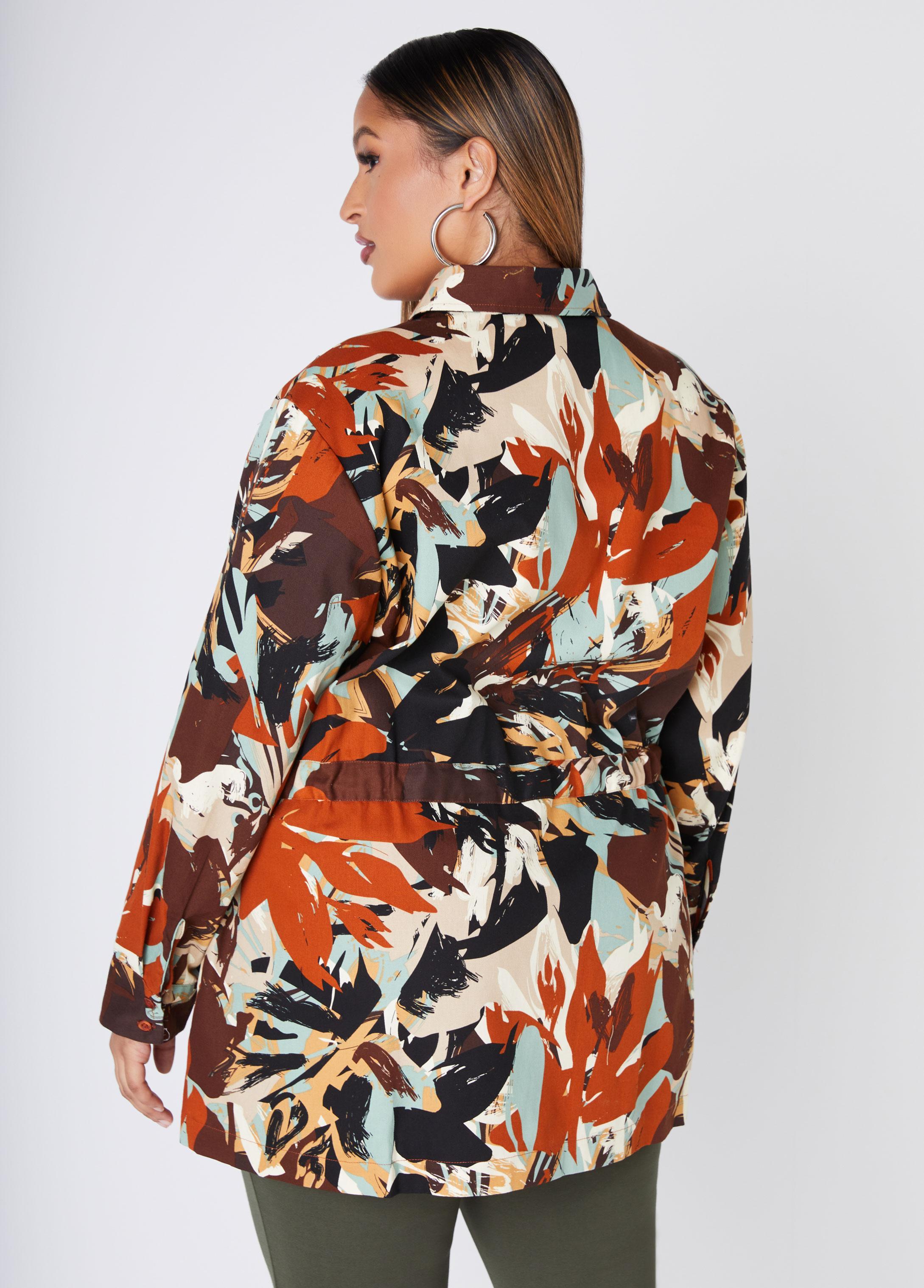 Belted Camo Print Twill Jacket Product Image