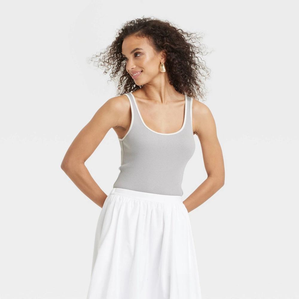 Womens Slim Fit Layered Tank Top - A New Day /White L Product Image