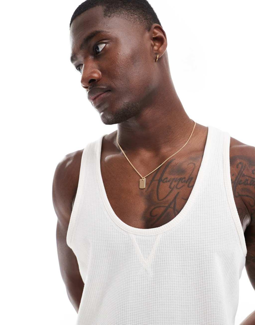 ASOS DESIGN waffle tank top in cream Product Image