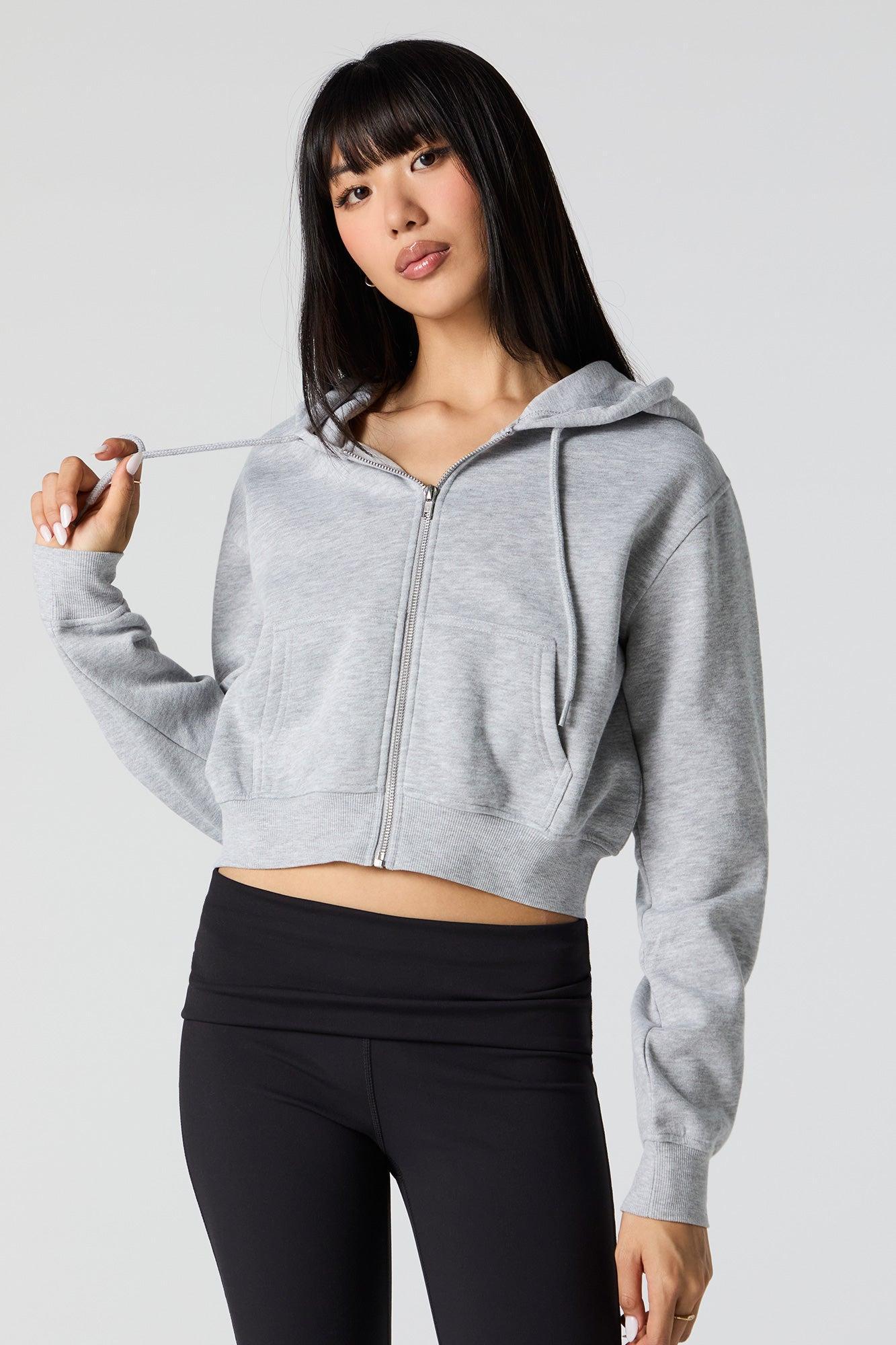 Fleece Cropped Zip-Up Hoodie Female Product Image