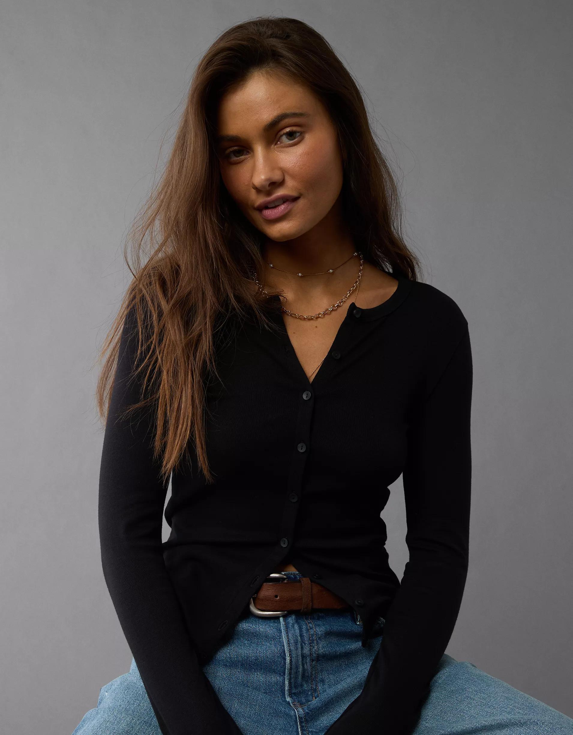 AE Long-Sleeve Button-Up T-Shirt Product Image