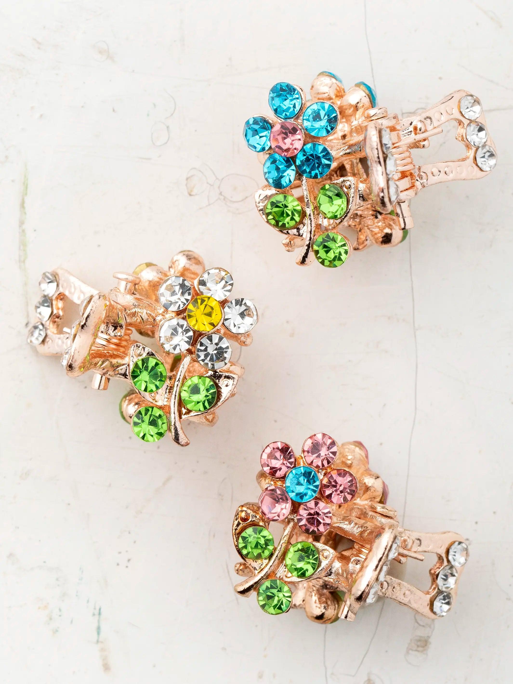 Rhinestone Daisy Claw Clips, Set of 3 - Multicolored Product Image