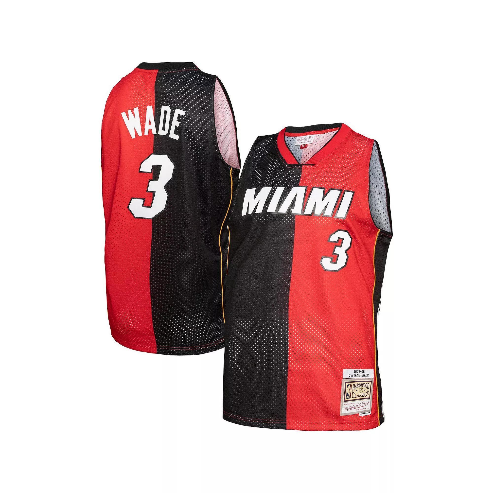 Men's Mitchell & Ness Dwyane Wade Black/Red Miami Heat Big & Tall Hardwood Classics 2005/06 Split Swingman Jersey,  Product Image