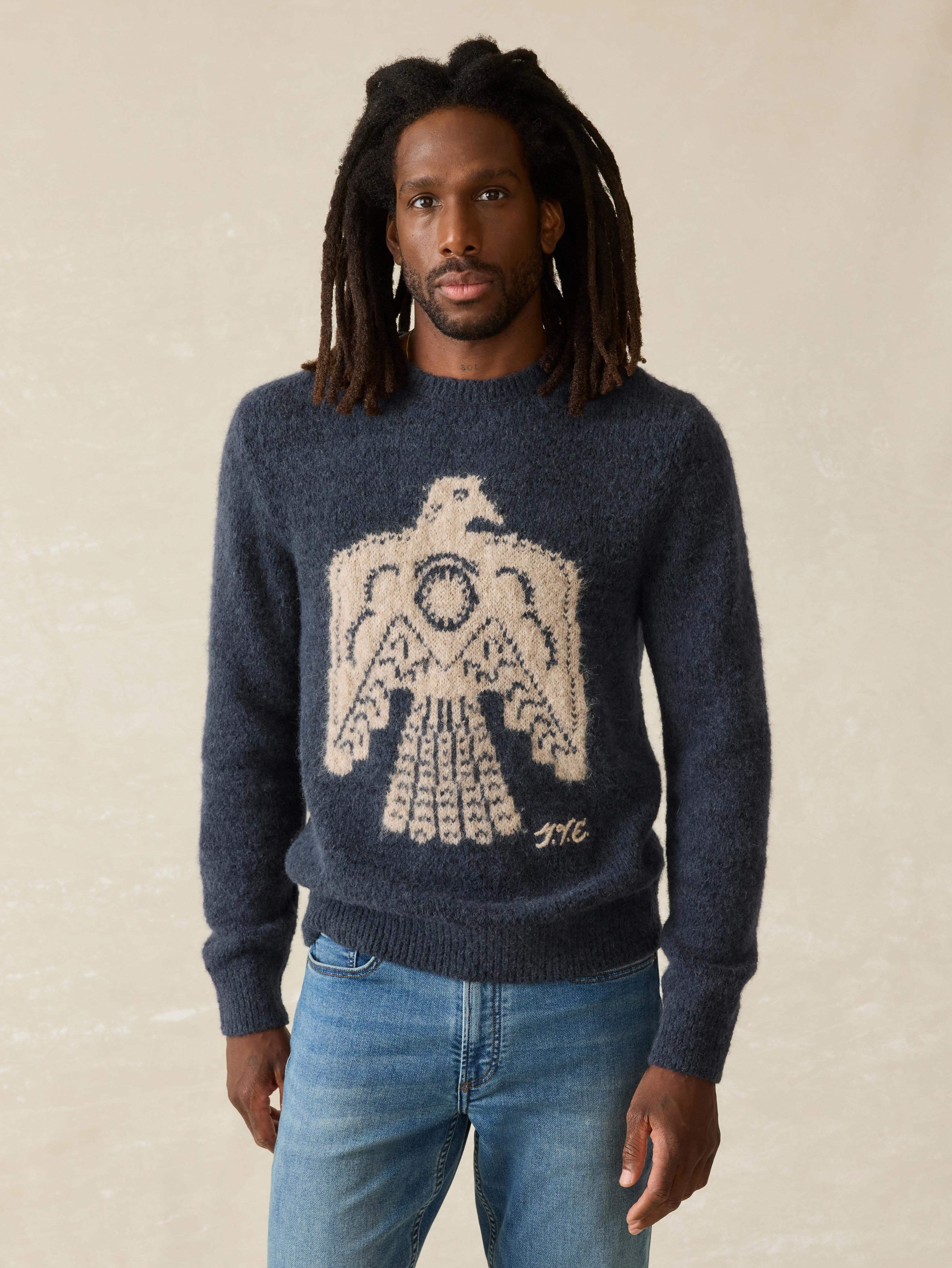 Thunder Voice Eagle Crewneck Sweater - Navy Male Product Image