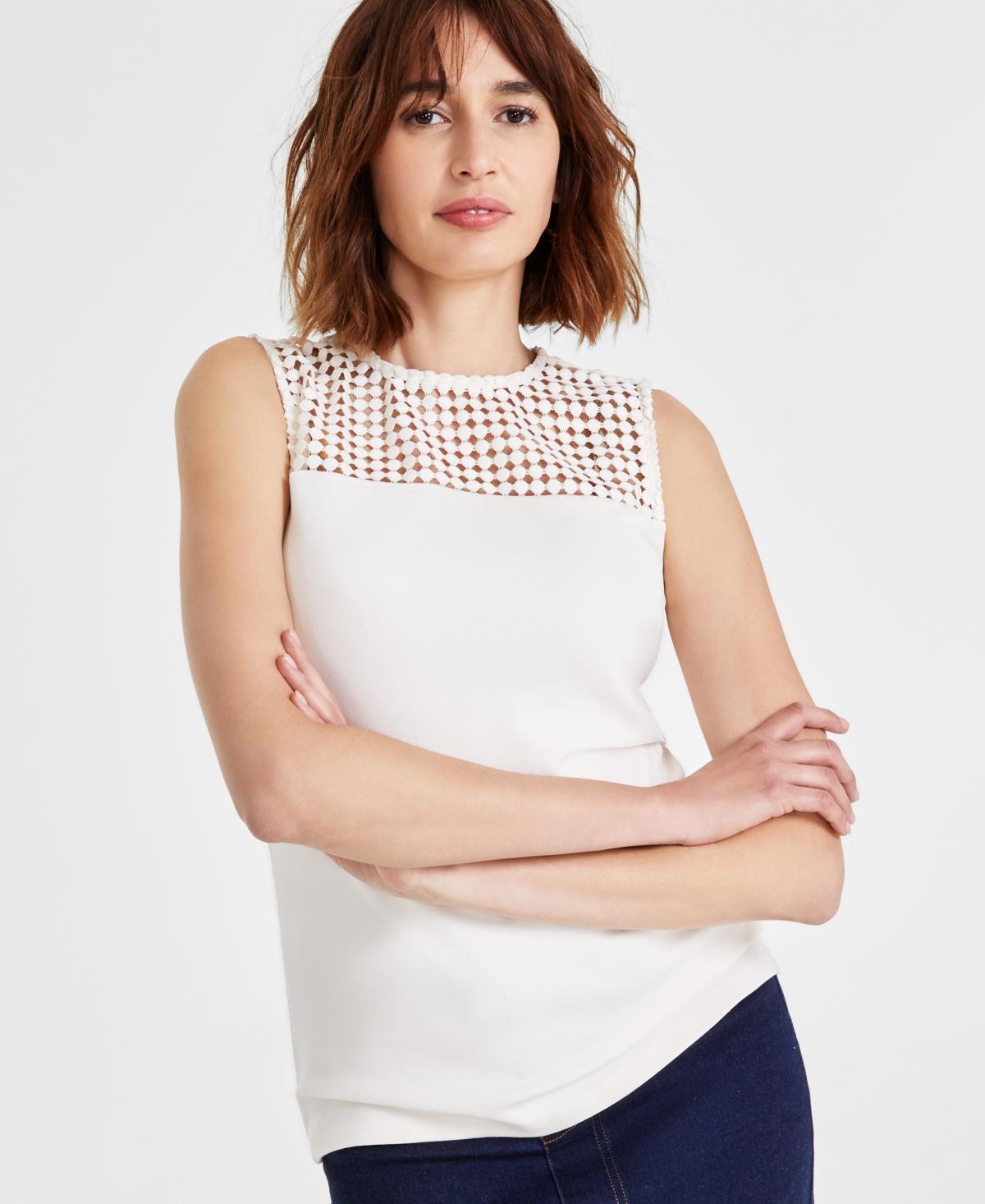 Anne Klein Womens Serenity-Knit Lace-Yoke Sleeveless Top Product Image