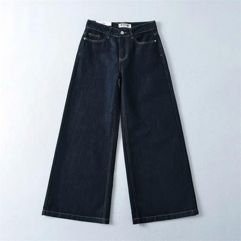 High Waist Unwashed Wide Leg Jeans (Various Designs) Product Image