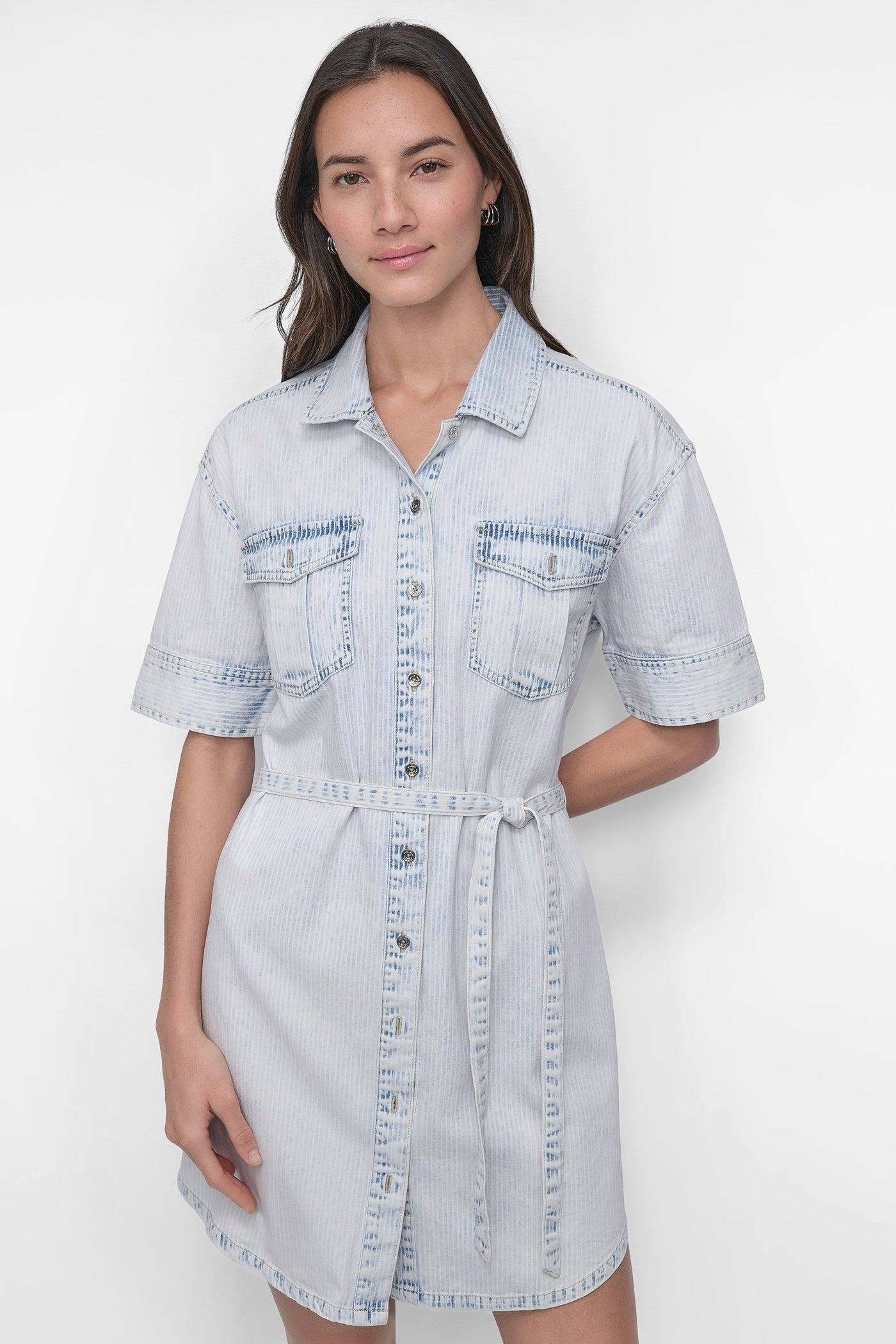 BELTED DENIM MINI SHIRT DRESS Product Image