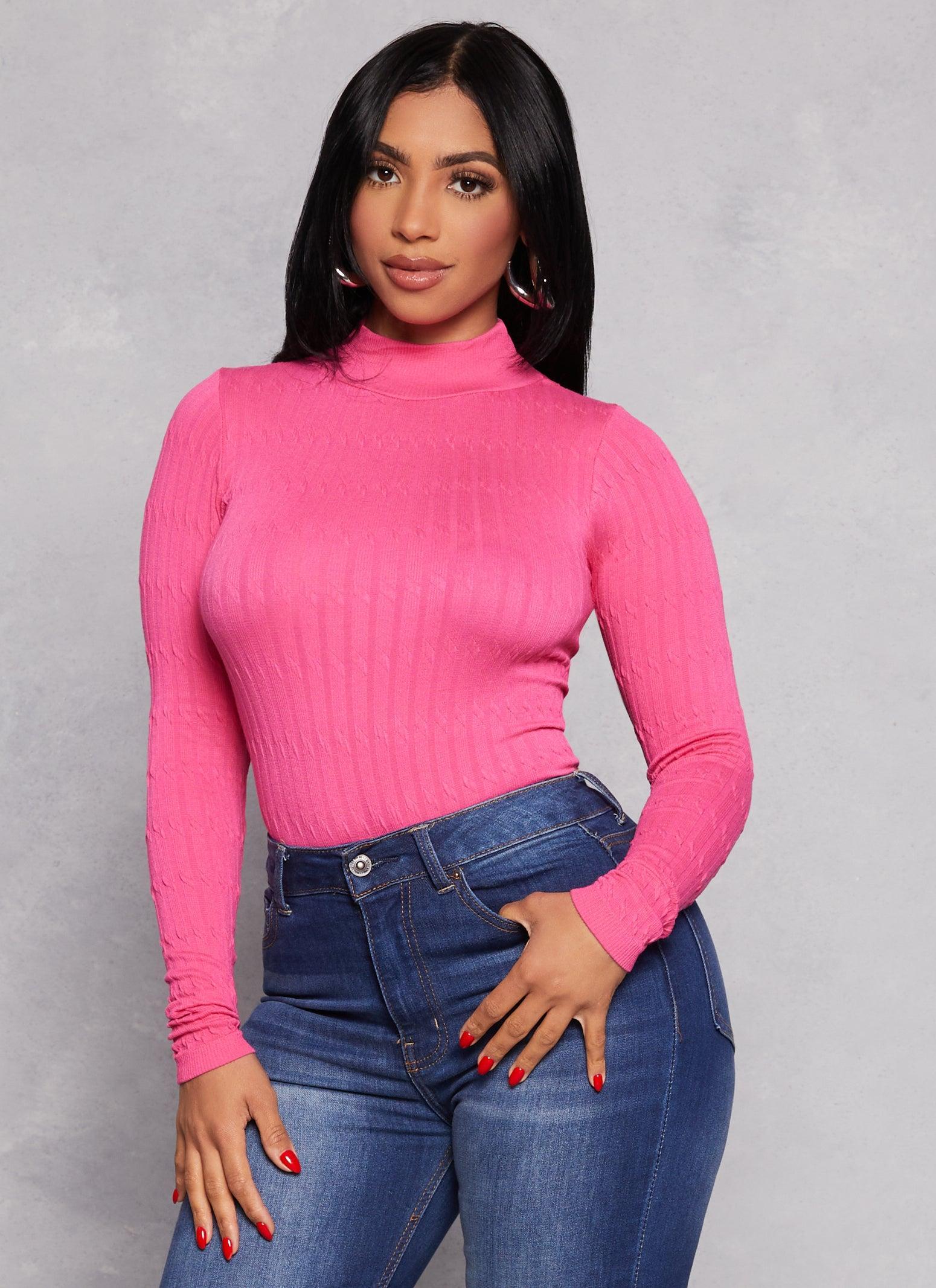 Womens Seamless Cable Knit Mock Neck Top Product Image