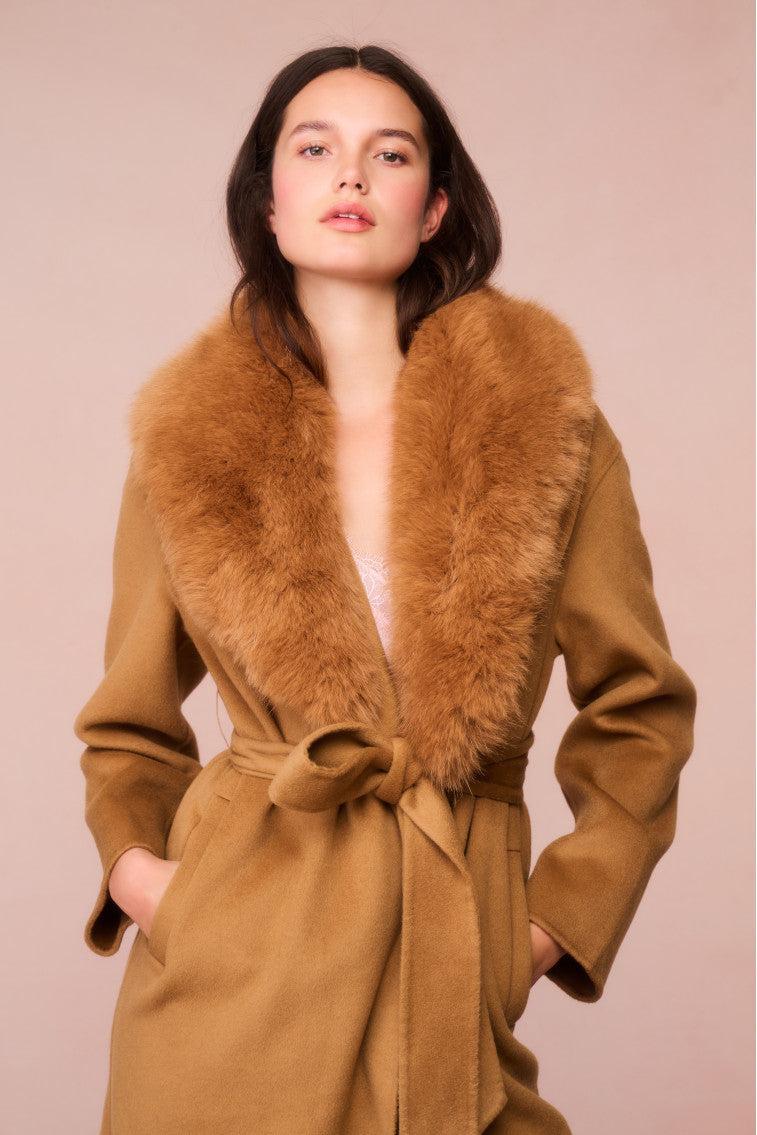 Mahika Wool-Cashmere Faux Fur Collar Coat - OATMEAL Product Image