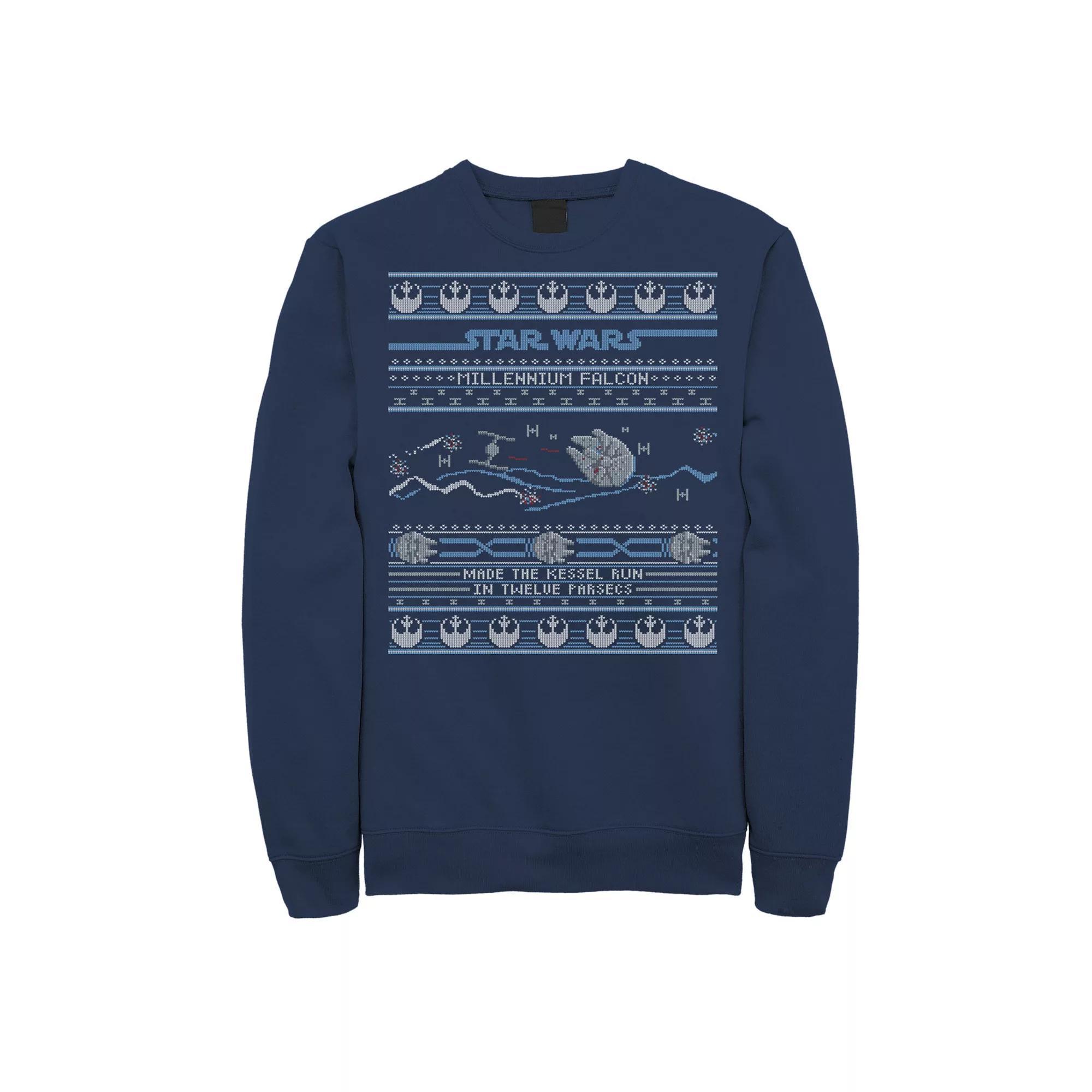 Mens Star Wars Falcon Kessel Run Ugly Christmas Sweater Sweatshirt Blue Product Image