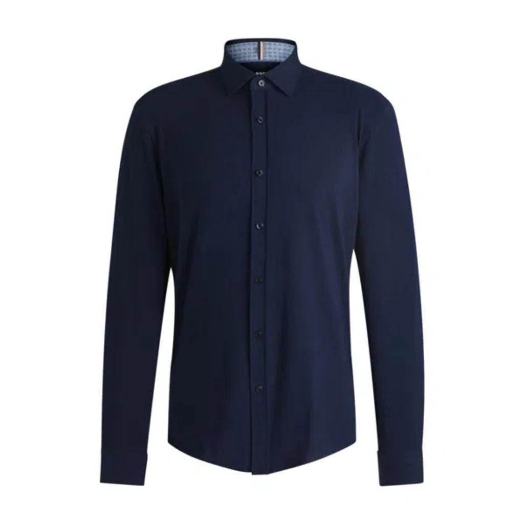 HUGO BOSS Slim-fit Shirt In Stretch-cotton Jersey In Dark Blue Product Image