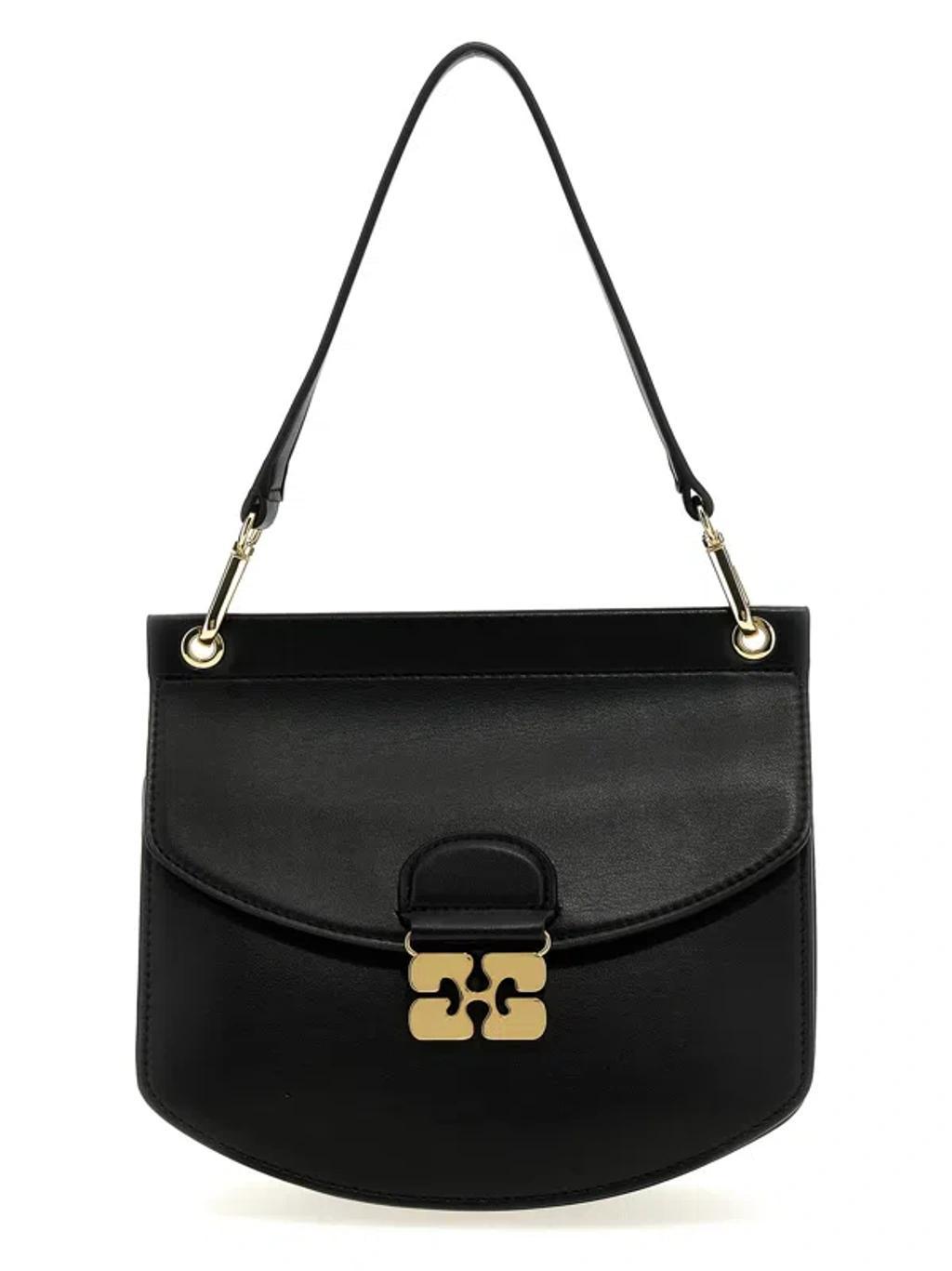 GANNI Small Shoulder Bag With Adjustable Strap And Gold-tone Hardware In Black Product Image